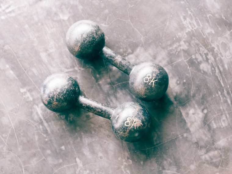 8LB weighted stone dumbbells on the floor for strength training