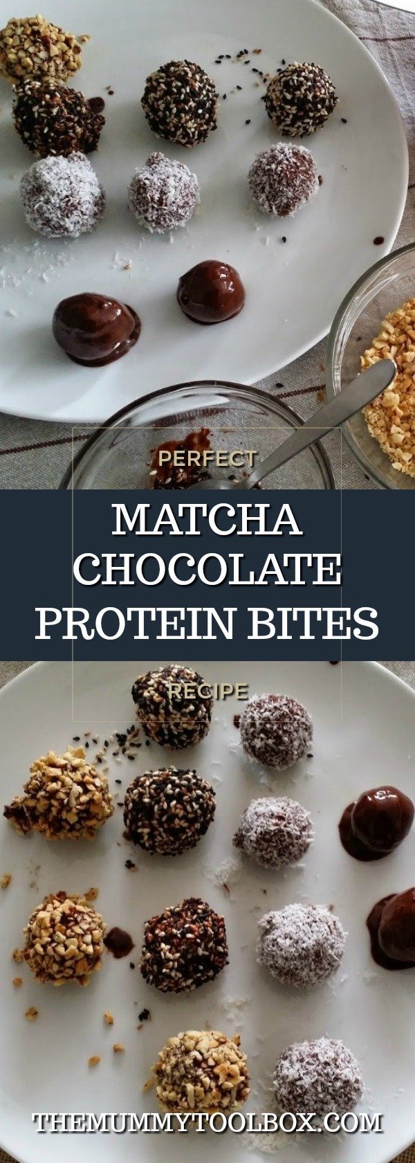 Matcha chocolate natural protein bites from scratch recipe guest post from Kitchen Takeovers. #recipes #delicious #foodies #protein