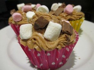 Rocky Road Cupcakes with Cream Cheese Frosting ready to eat