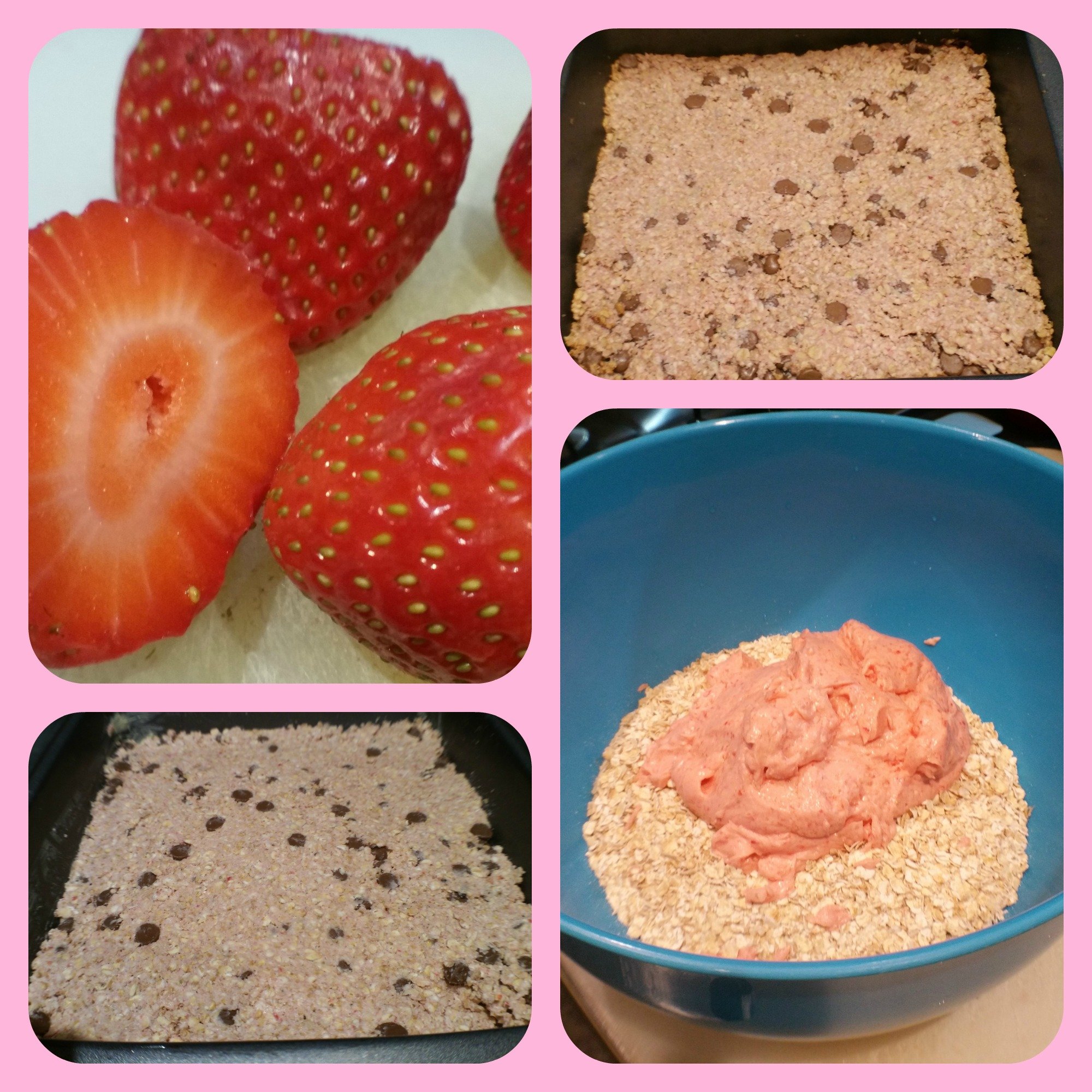 Strawberry flapjack making collage