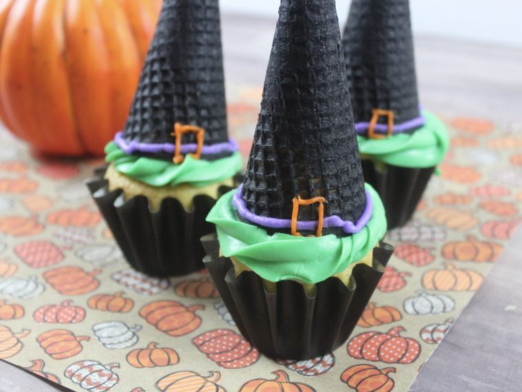 witch hat cupcakes second view on pumpkin paper