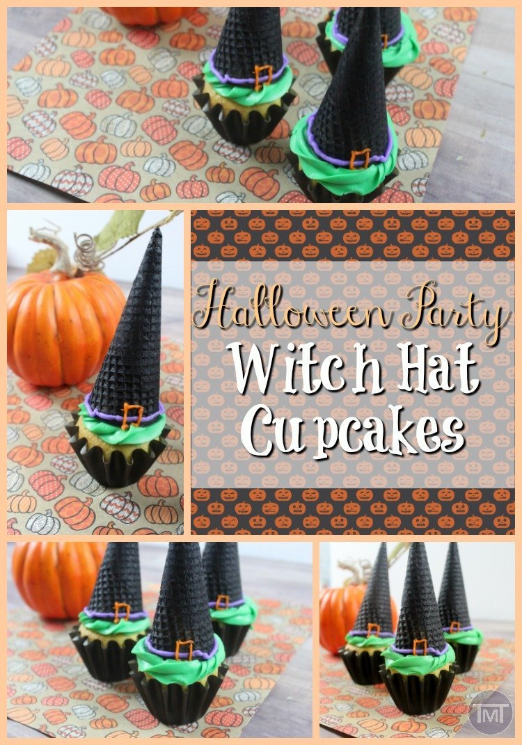 Halloween party witch hat cupcakes as well as some more Halloween party goodies. #halloween #halloweenparty #witchcupcakes #cupcakes #food 