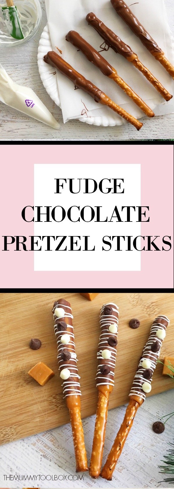 Fudge chocolate pretzel rods. Perfect party snack and delicious sweet and salty. #entertaiingfood #food #delicious #recipeideas #recipes 