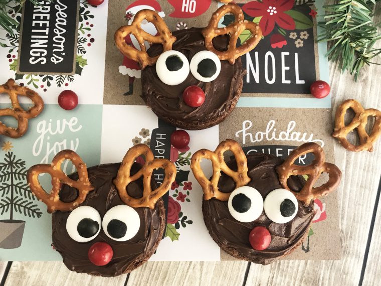 chocolate reindeer decorated brownies final feature image