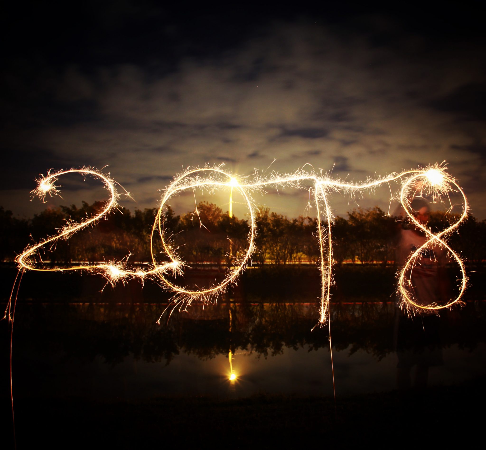 2018 in sparkler writing with dim background